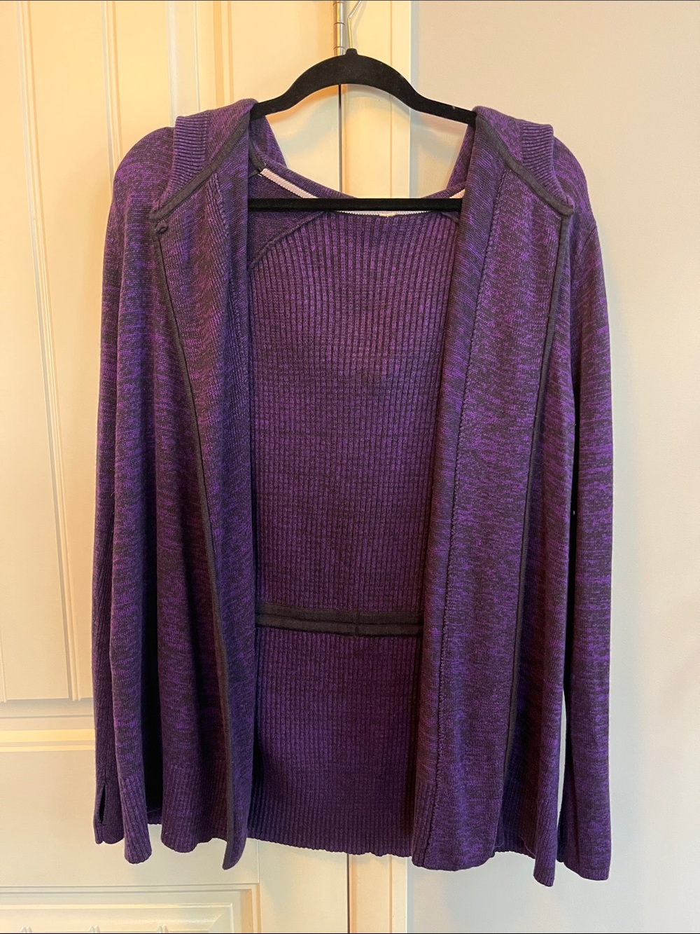 Lululemon Purple Open Front Hooded Sweater Knit Jacket Size L / XL